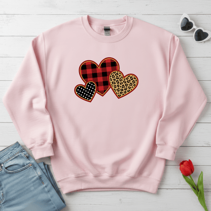 Patterned Hearts Valentine Sweatshirt | Buffalo Plaid, Leopard & Polka Dot Love Design
