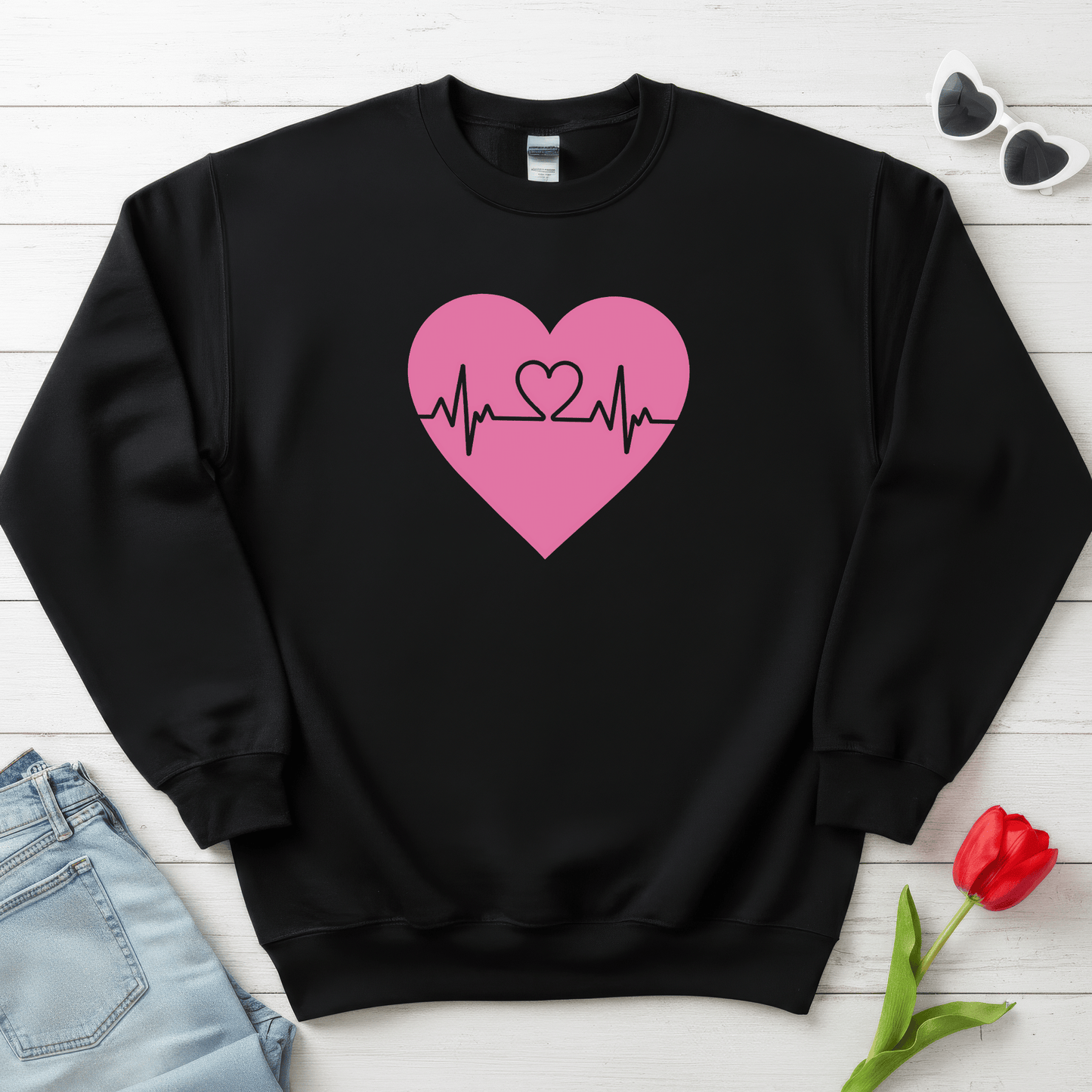 Heartbeat Love Valentine Shirt | Heart Pulse Graphic Sweatshirt