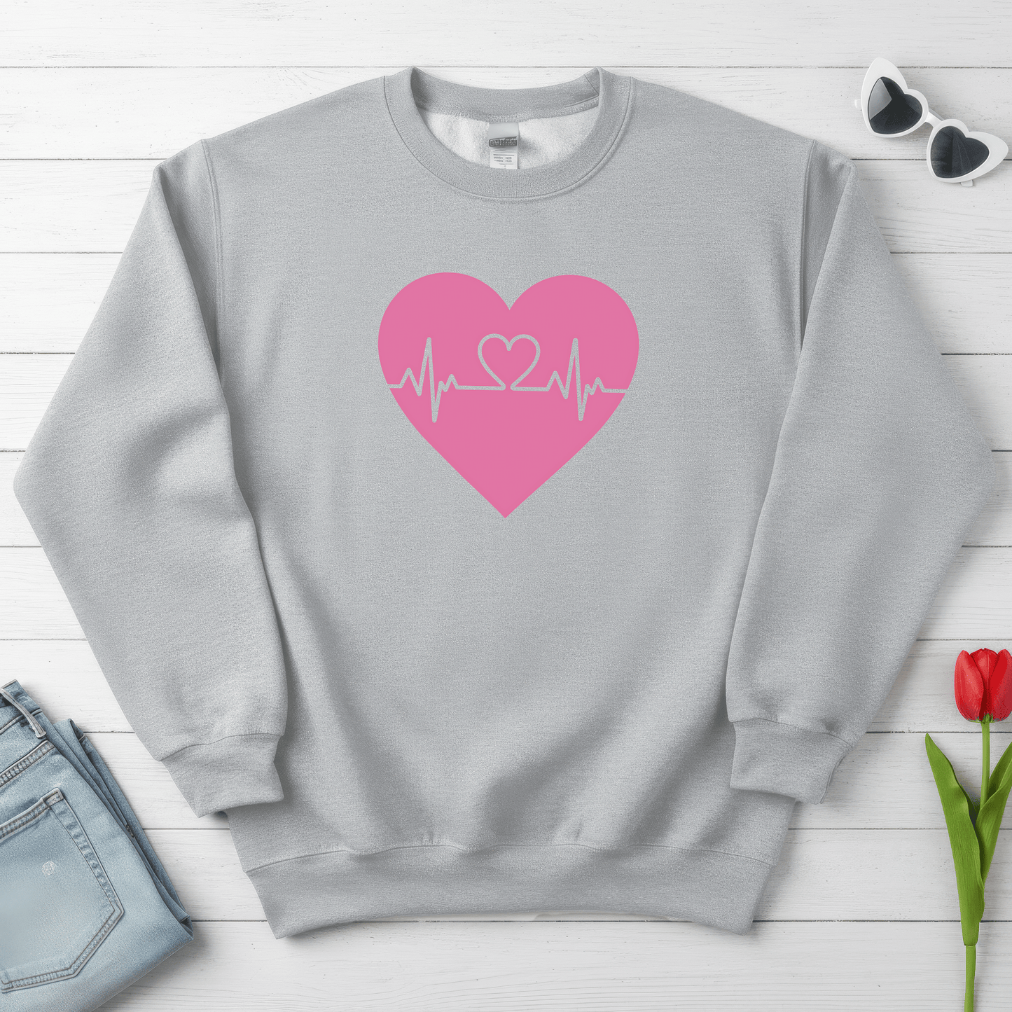 Heartbeat Love Valentine Shirt | Heart Pulse Graphic Sweatshirt