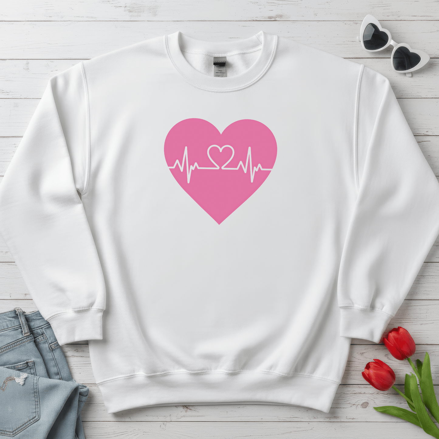 Heartbeat Love Valentine Shirt | Heart Pulse Graphic Sweatshirt