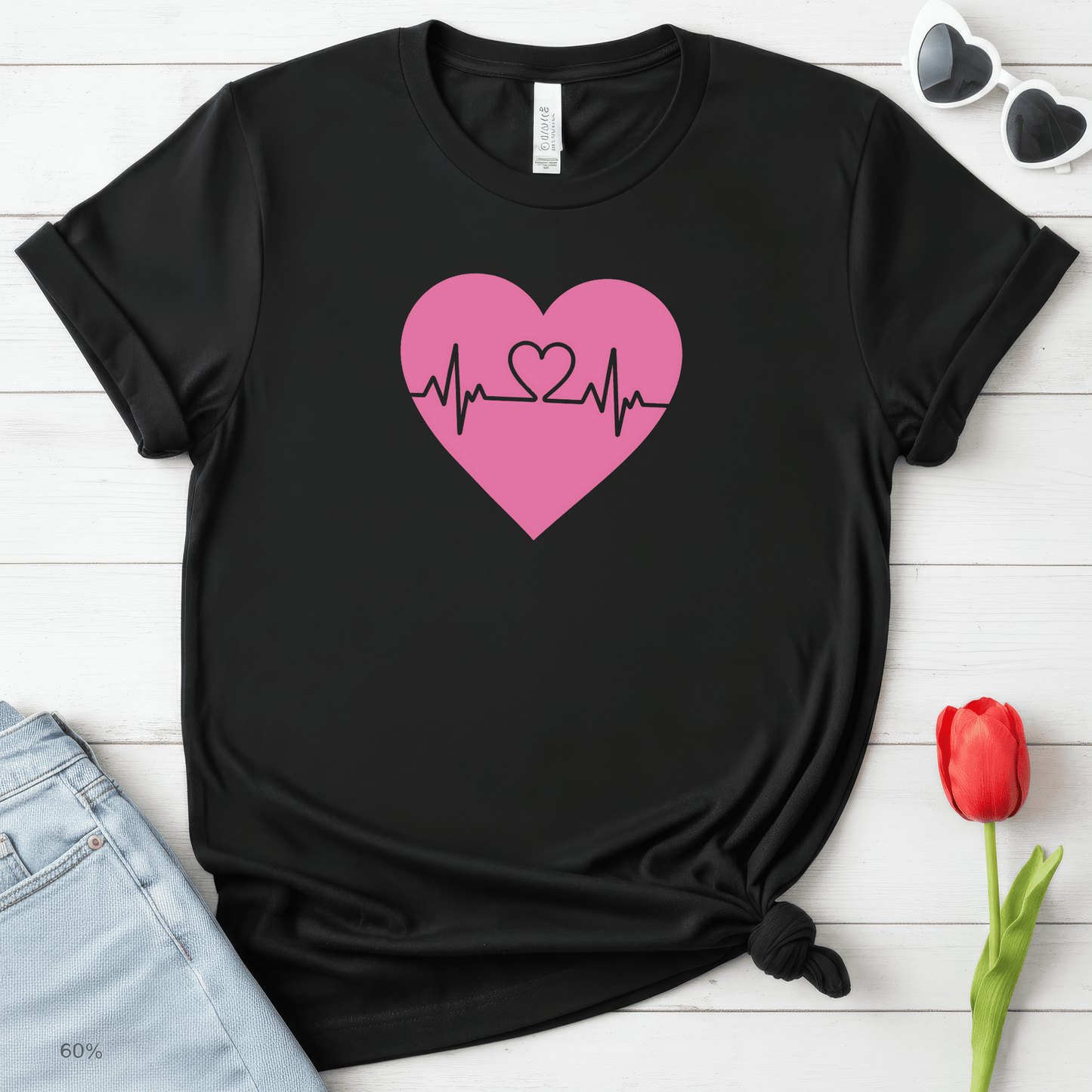 Heartbeat Love Valentine Shirt | Heart Pulse Graphic Tee