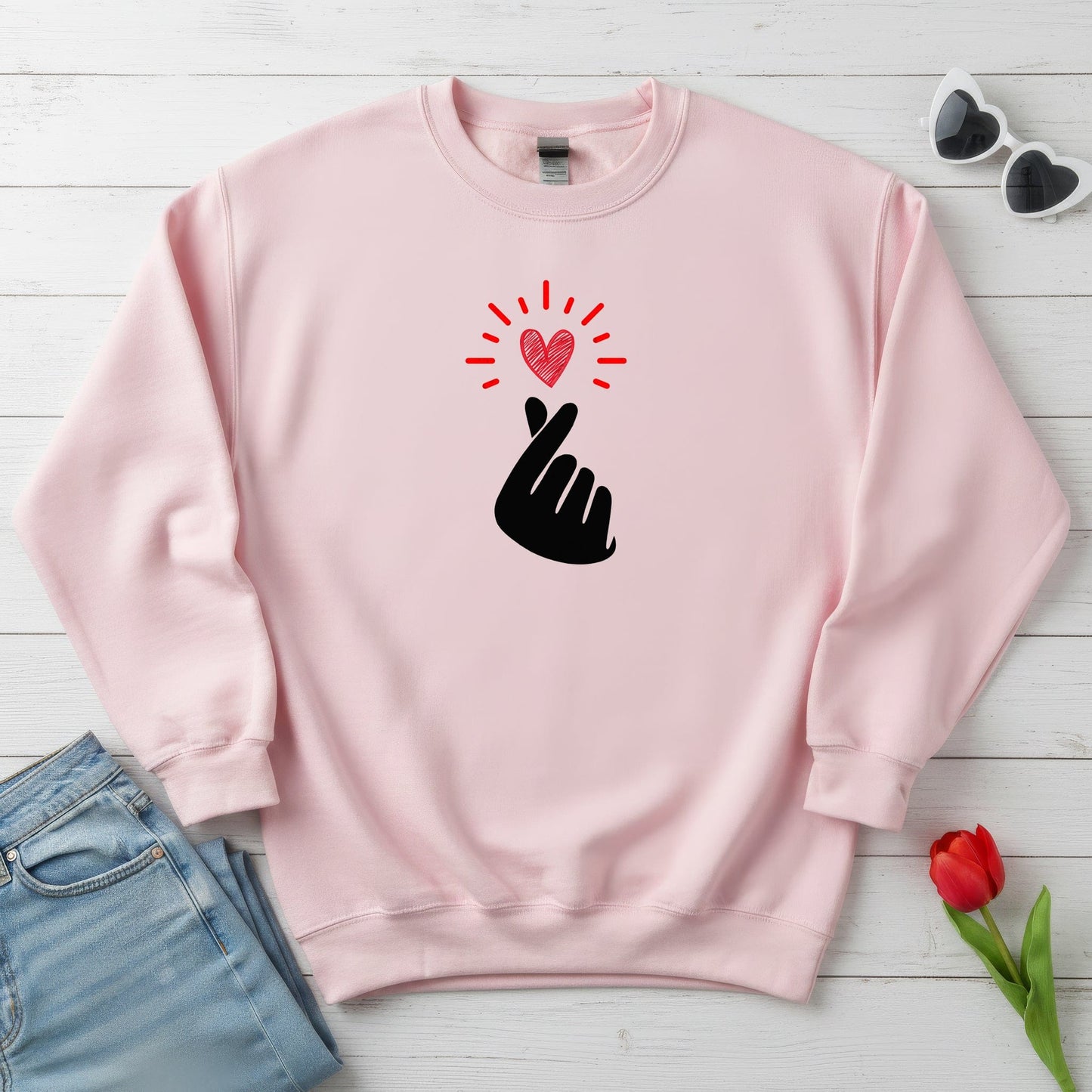 Mini Heart Gesture Shirt | Minimal Love Hand Heart Sweatshirt