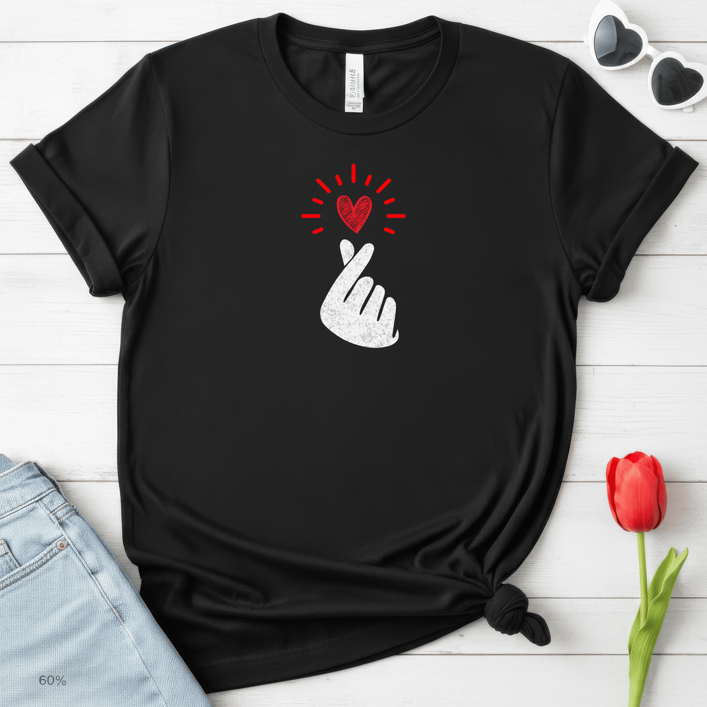 Mini Heart Gesture Shirt | Minimal Love Hand Heart Tee