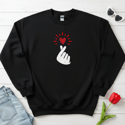 Mini Heart Gesture Shirt | Minimal Love Hand Heart Sweatshirt