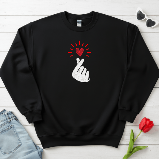 Mini Heart Gesture Shirt | Minimal Love Hand Heart Sweatshirt
