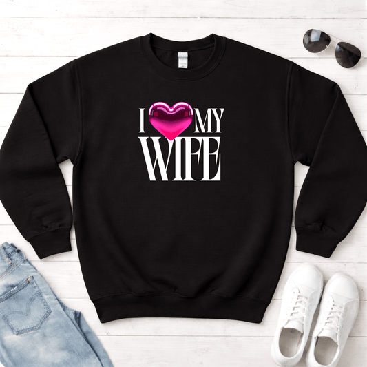 Glossy Pink Heart Wife Valentine Sweatshirt | Minimal Modern Love Design