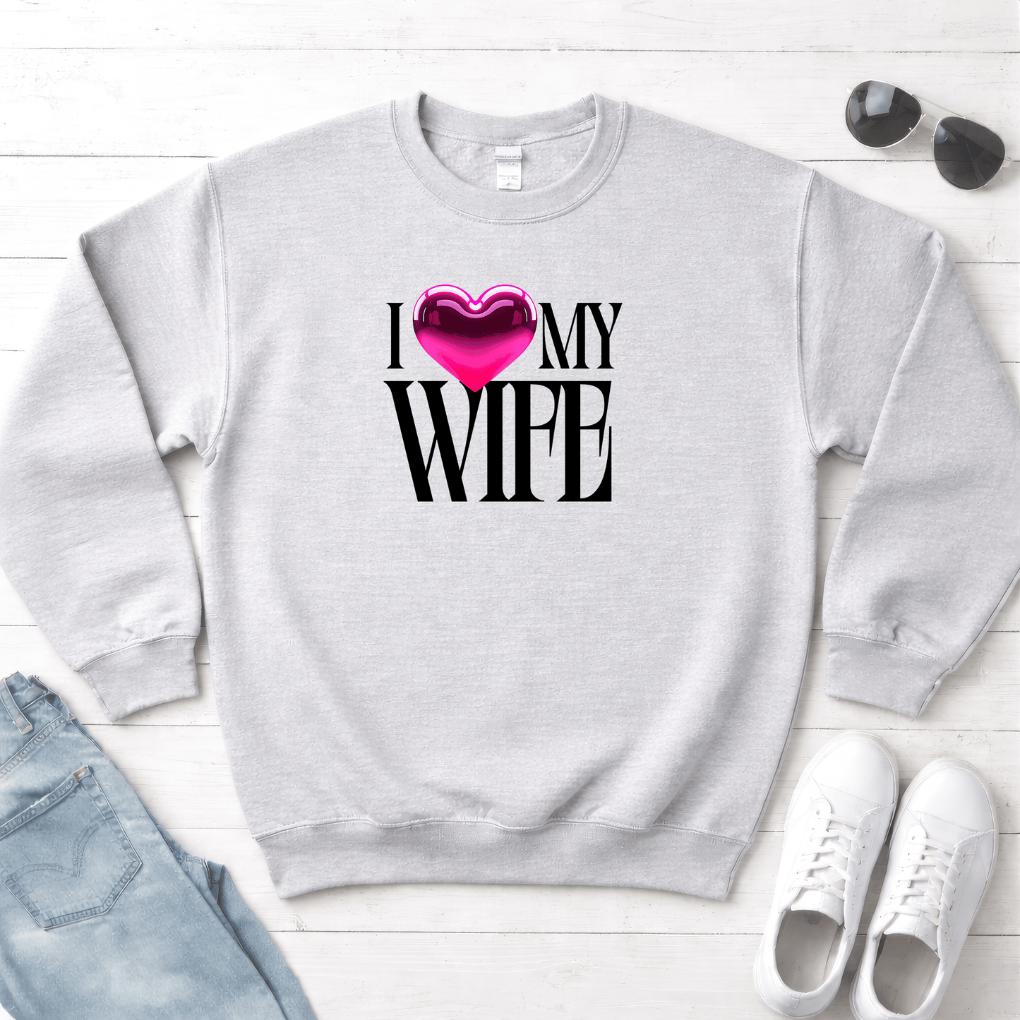 Glossy Pink Heart Wife Valentine Sweatshirt | Minimal Modern Love Design
