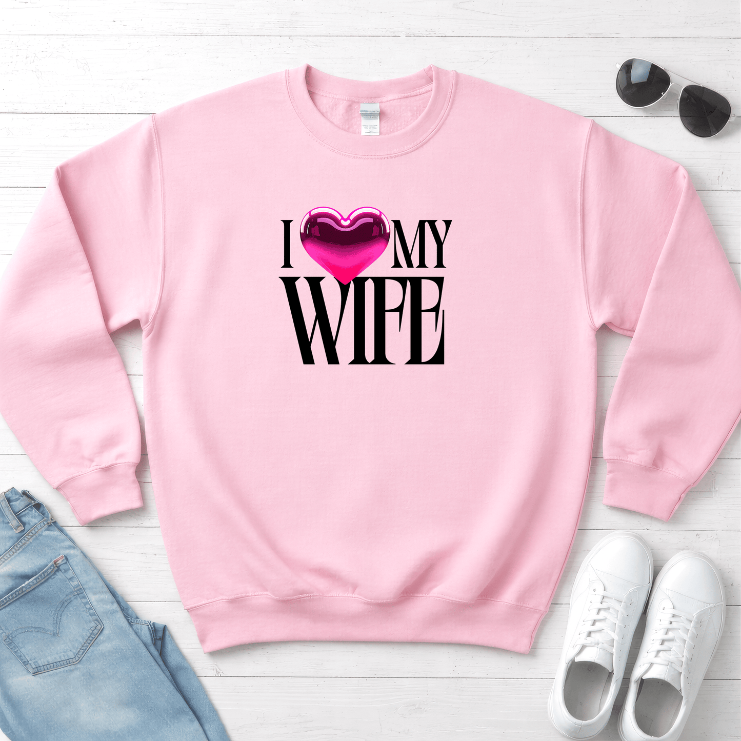 Glossy Pink Heart Wife Valentine Sweatshirt | Minimal Modern Love Design