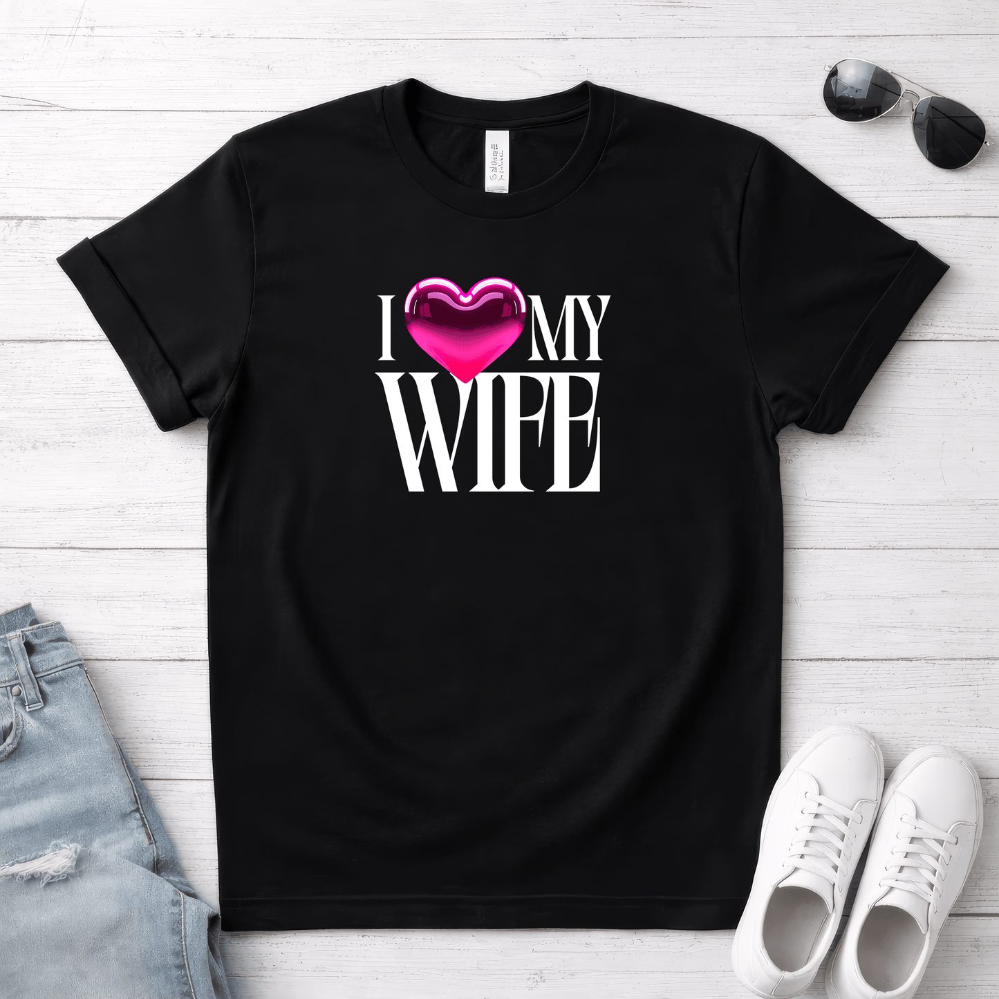 Glossy Pink Heart Wife Valentine T-Shirt | Minimal Modern Love Design