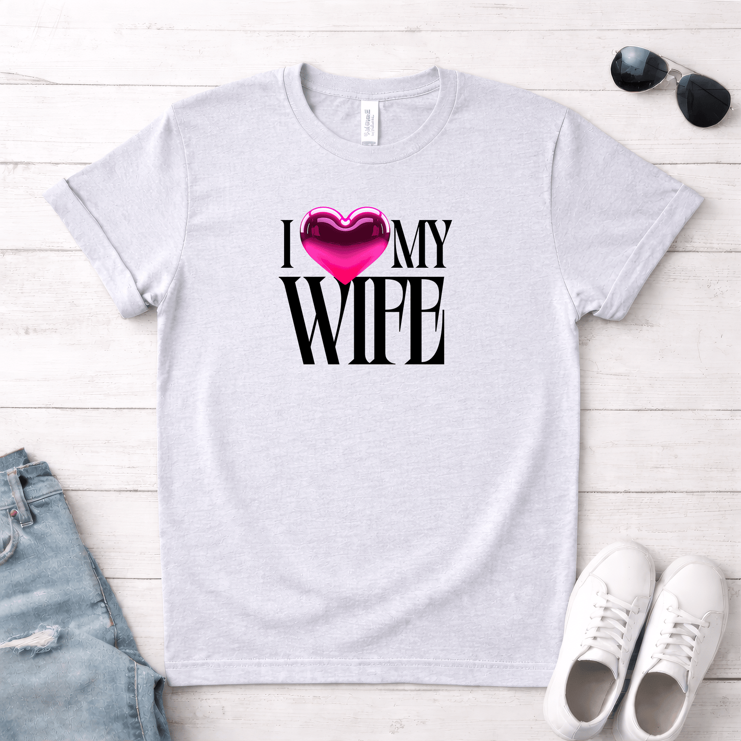 Glossy Pink Heart Wife Valentine T-Shirt | Minimal Modern Love Design