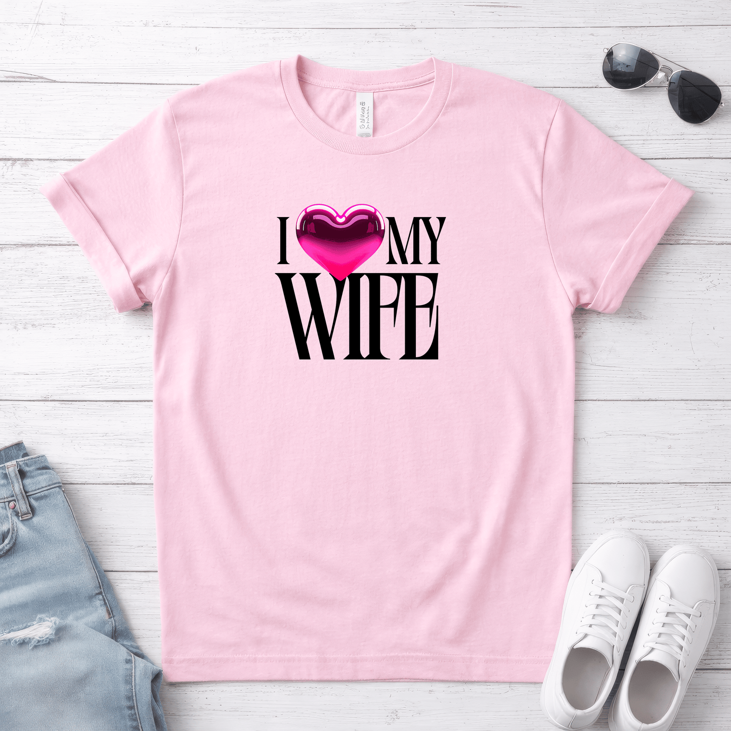Glossy Pink Heart Wife Valentine T-Shirt | Minimal Modern Love Design