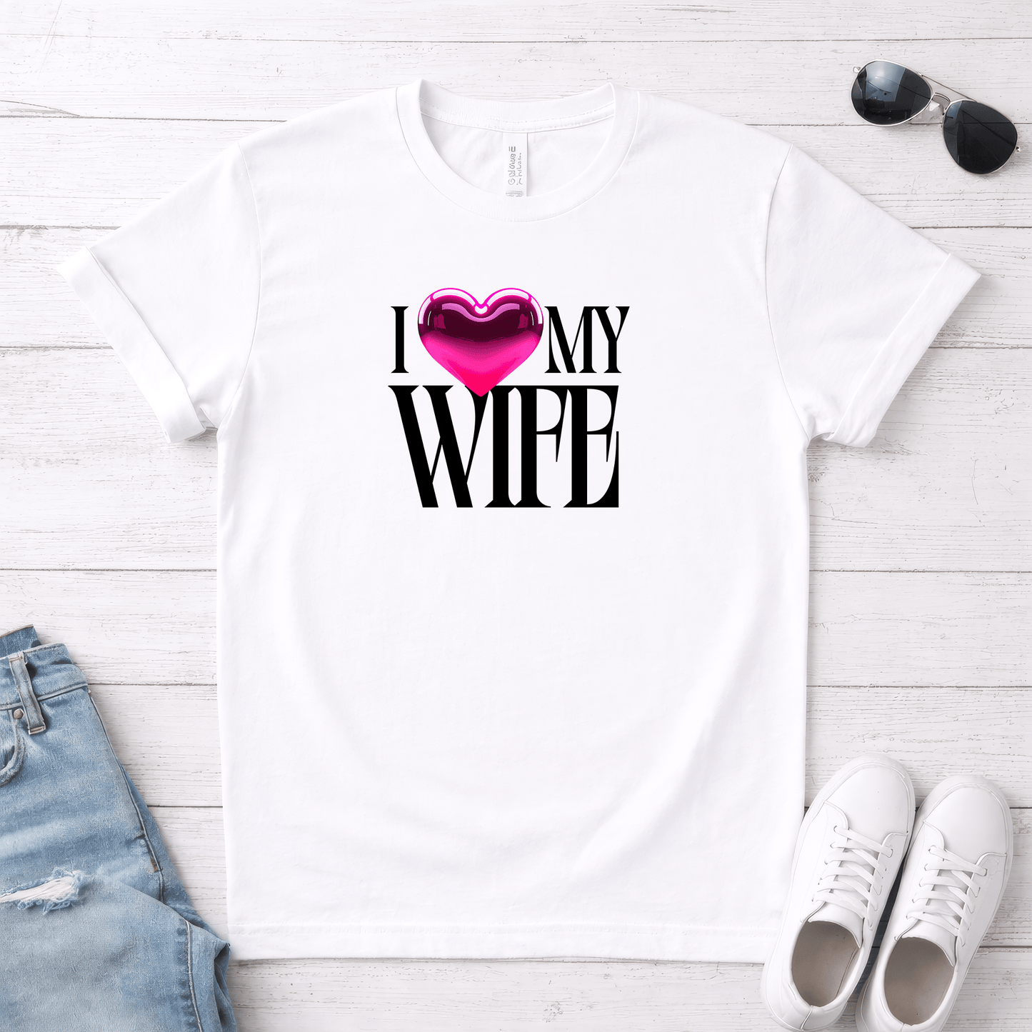 Glossy Pink Heart Wife Valentine T-Shirt | Minimal Modern Love Design