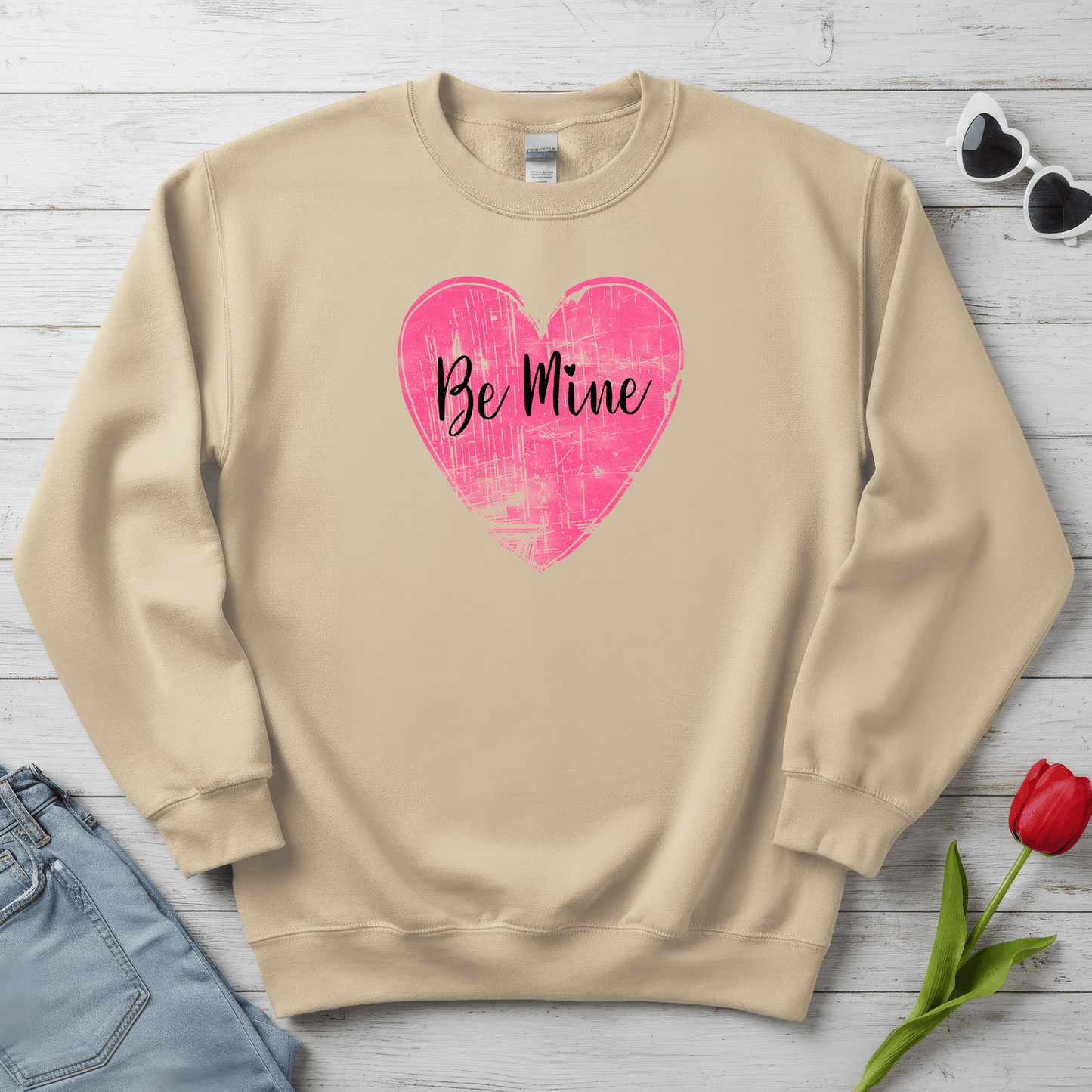 Be Mine Pink Heart Valentine Shirt | Vintage Love Graphic Sweatshirt