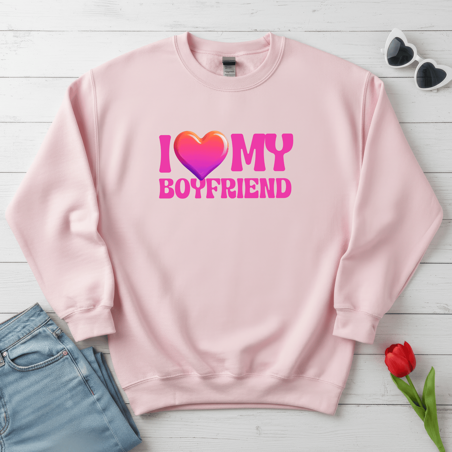 I Love My Boyfriend Valentine Shirt | Cute Heart Graphic Sweatshirt