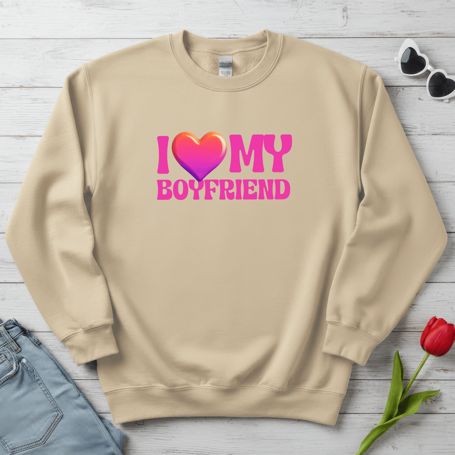I Love My Boyfriend Valentine Shirt | Cute Heart Graphic Sweatshirt