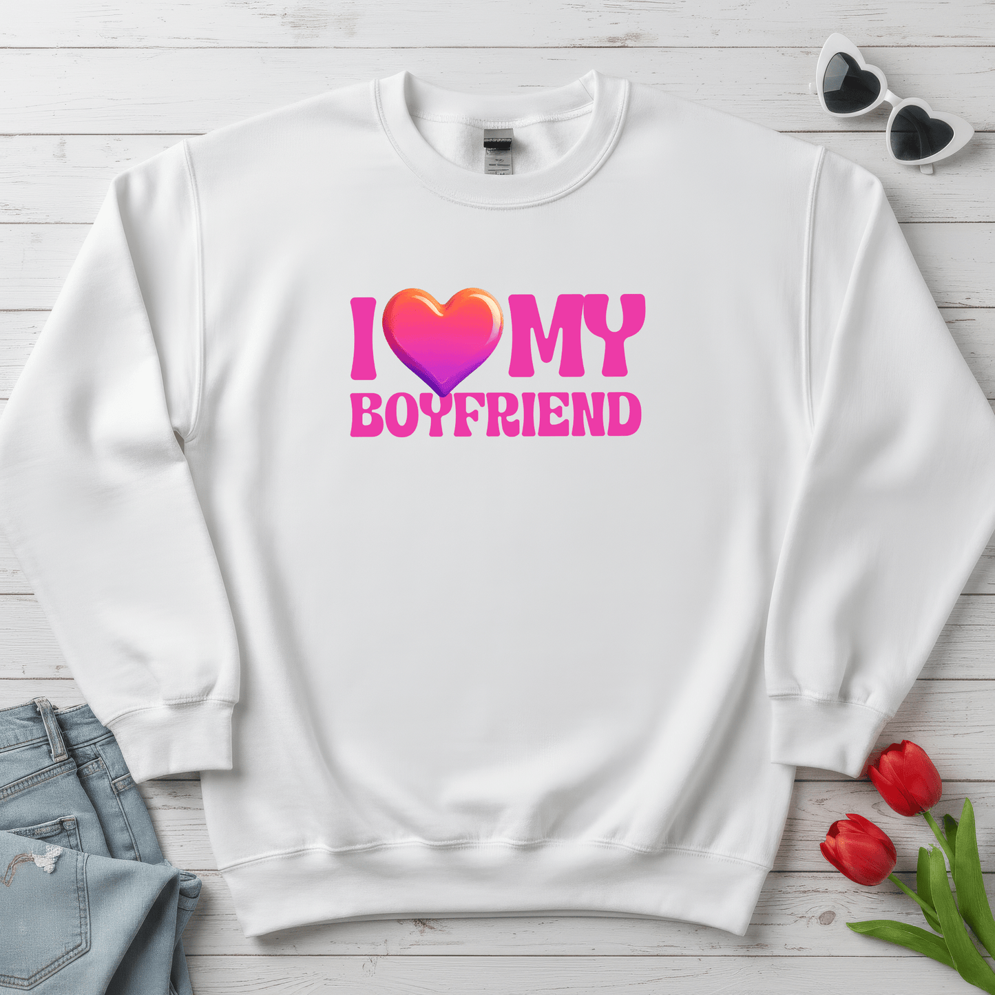 I Love My Boyfriend Valentine Shirt | Cute Heart Graphic Sweatshirt