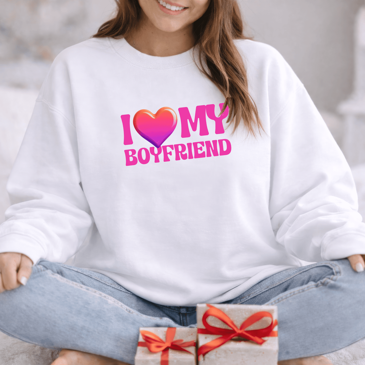 I Love My Boyfriend Valentine Shirt | Cute Heart Graphic Sweatshirt