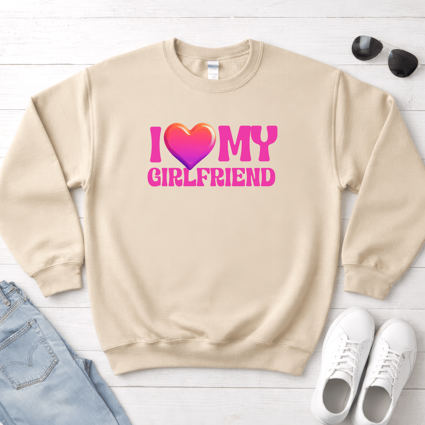 I Love My Girlfriend Valentine Shirt | Cute Heart Graphic Sweatshirt