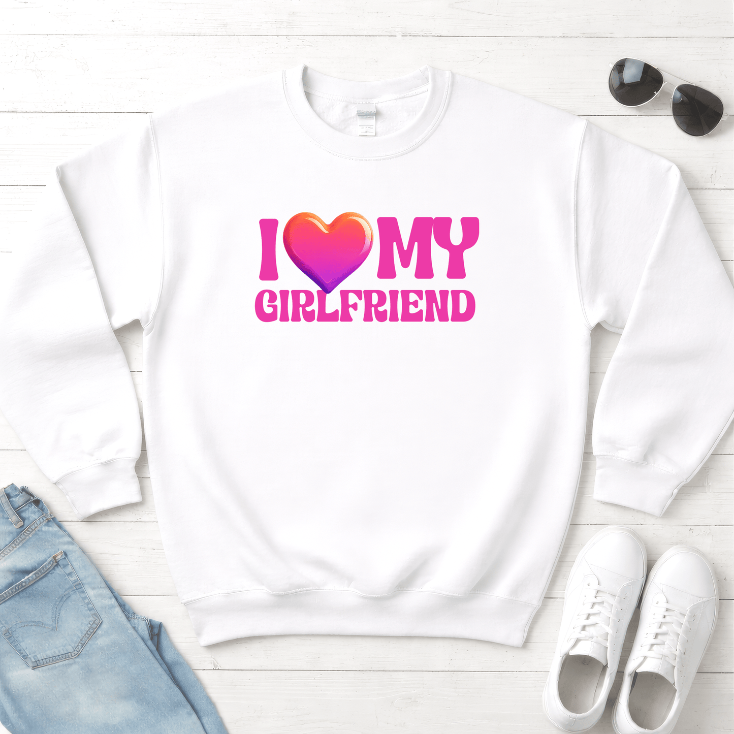 I Love My Girlfriend Valentine Shirt | Cute Heart Graphic Sweatshirt