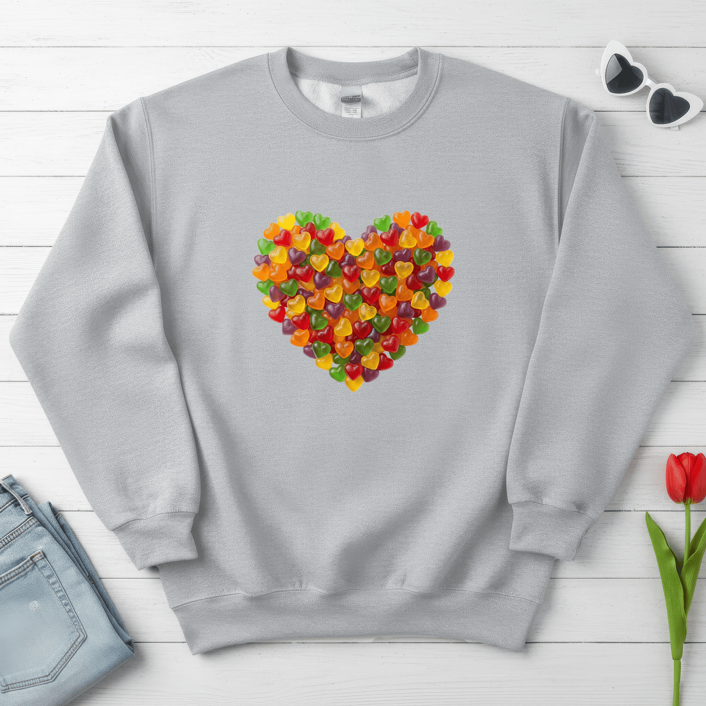Candy Heart Love Shirt | Colorful Gummy Heart Valentine Sweatshirt