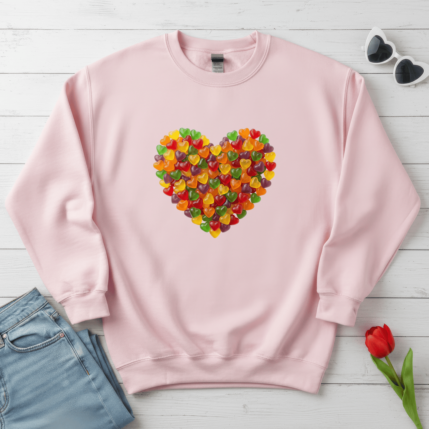 Candy Heart Love Shirt | Colorful Gummy Heart Valentine Sweatshirt