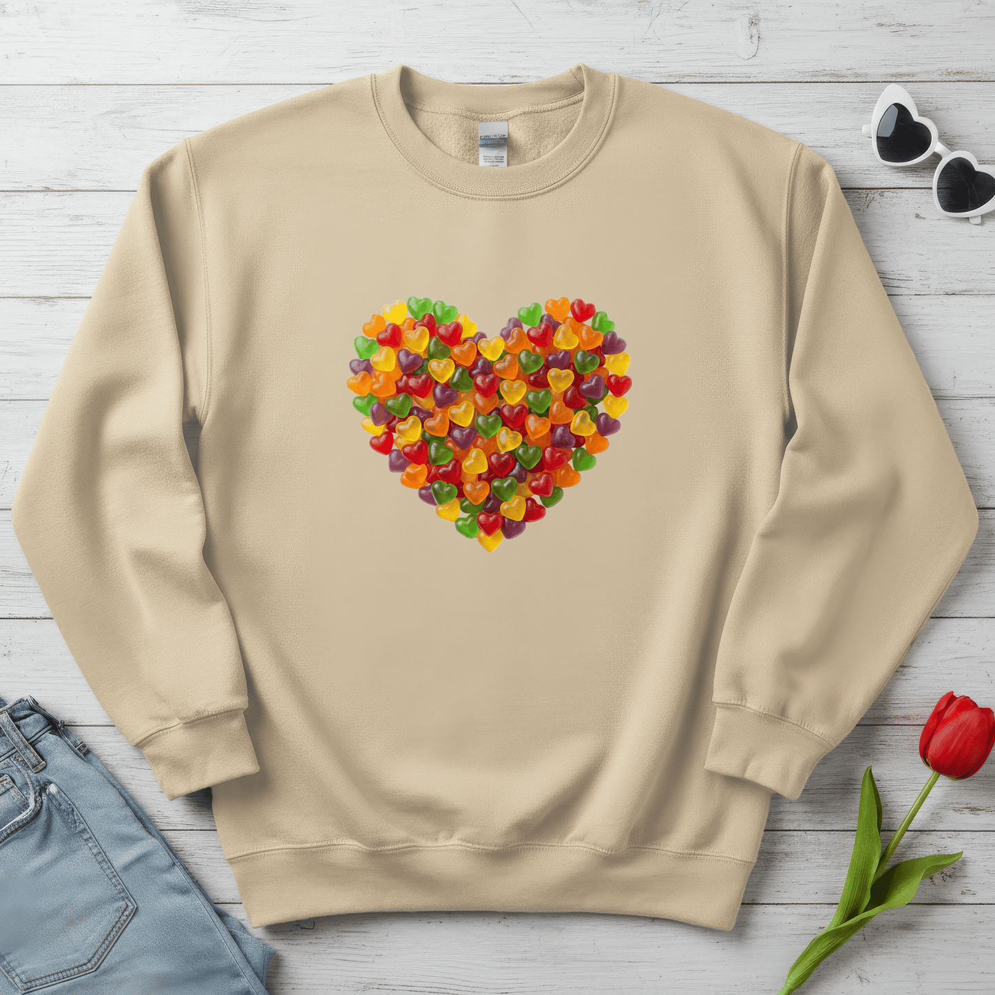 Candy Heart Love Shirt | Colorful Gummy Heart Valentine Sweatshirt