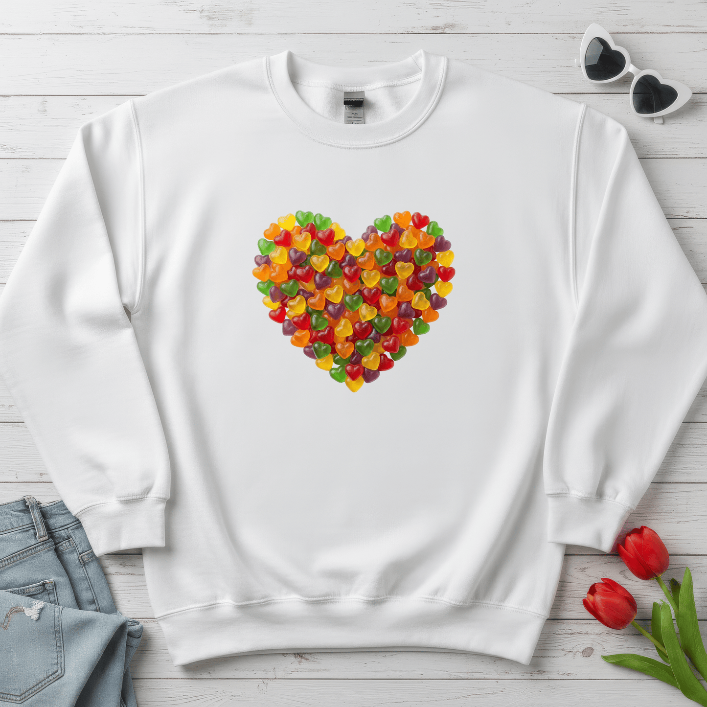 Candy Heart Love Shirt | Colorful Gummy Heart Valentine Sweatshirt