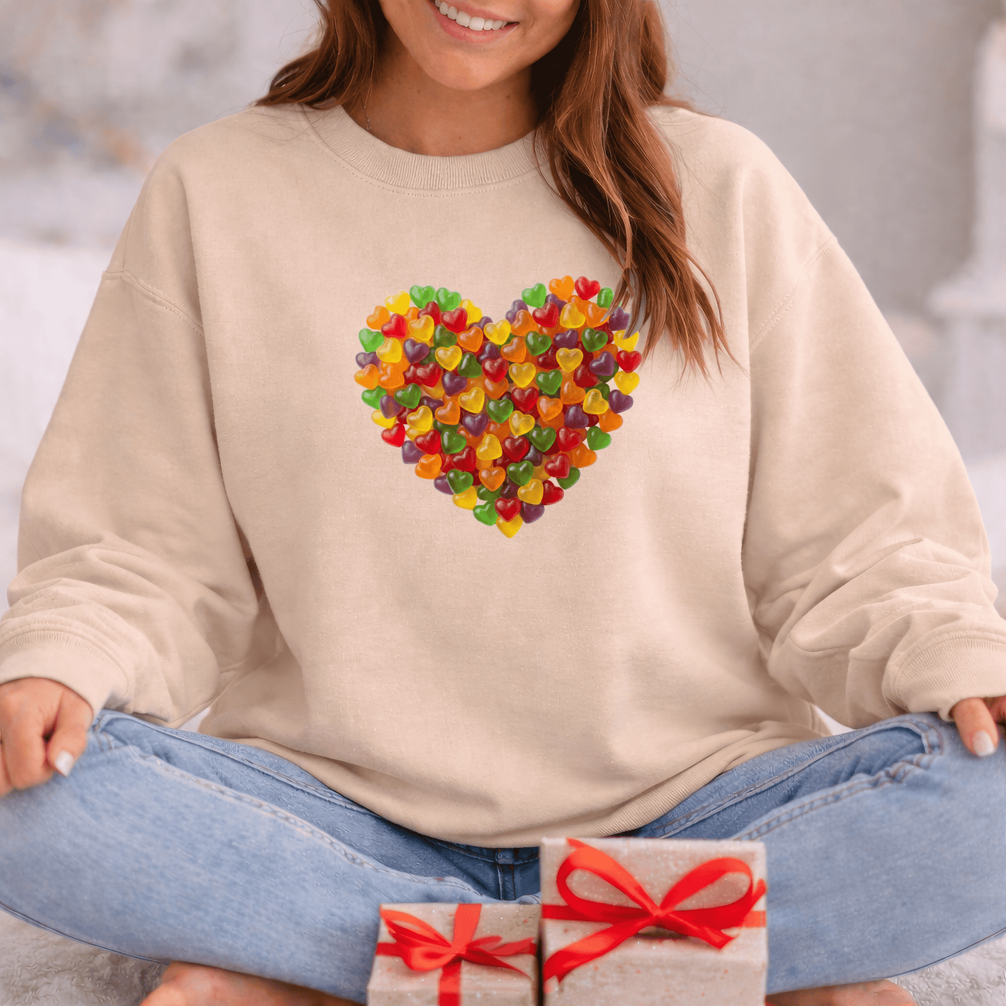 Candy Heart Love Shirt | Colorful Gummy Heart Valentine Sweatshirt